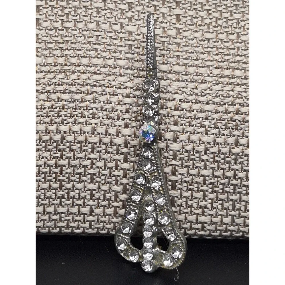 Vintage Brooch Woman Silver Tone Aurora Borealis Rhinestone Teardrop Art Deco